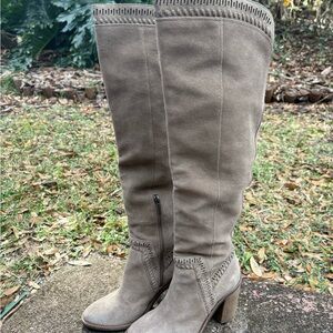 Vince Camuto Madolee Over the Knee Boot Taupe Suede Size 7 Boho Block Heel